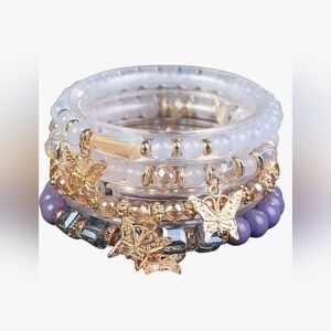 Purple Butterfly Stacked Stretchy Bracelets